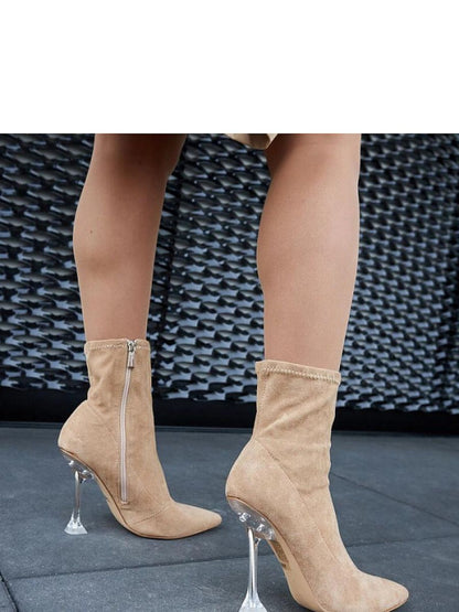 Botine cu toc Solea, Model 204823, Bej - material Zam din piele ecologică  Înălţimea tocului 11,5 cm