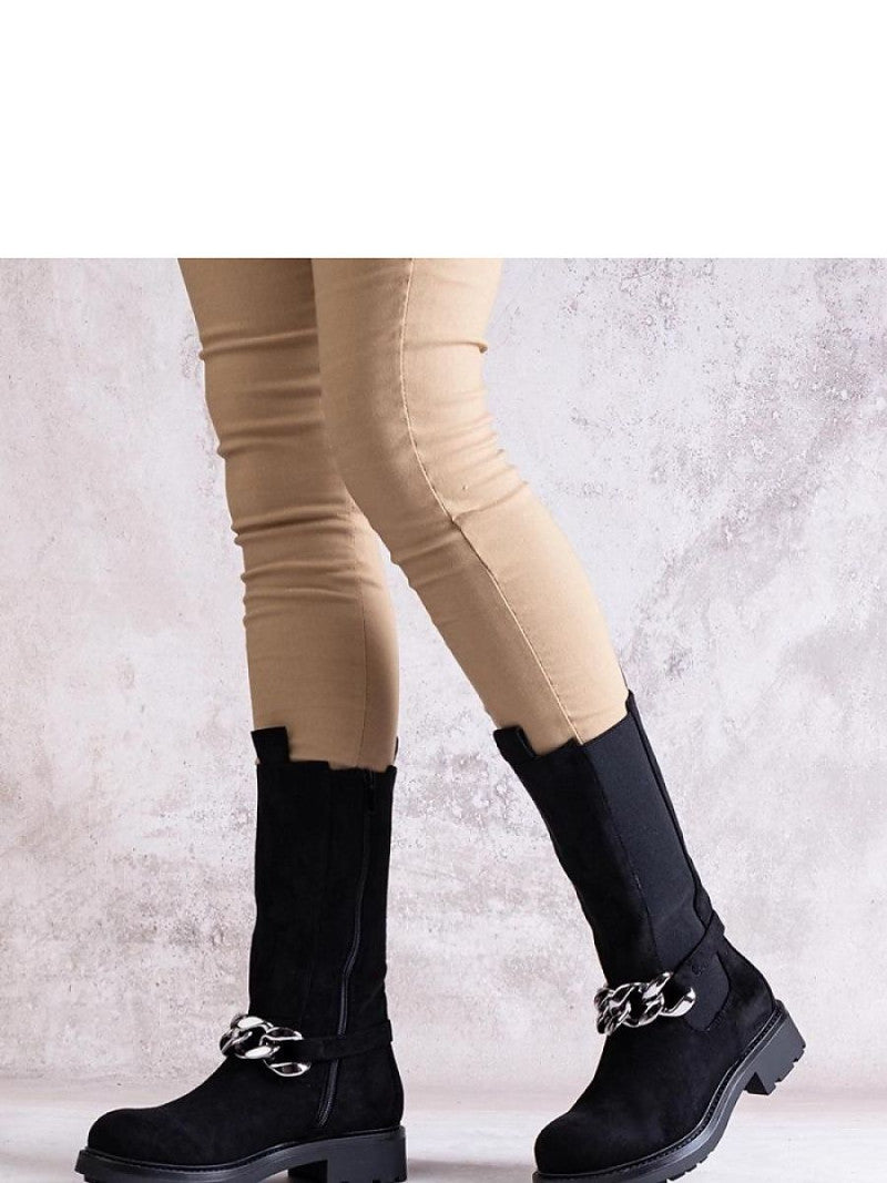 Botine cu toc Solea, Model 205040, Negru - material Zam din piele ecologică  Înălţimea tocului 3,5 cm