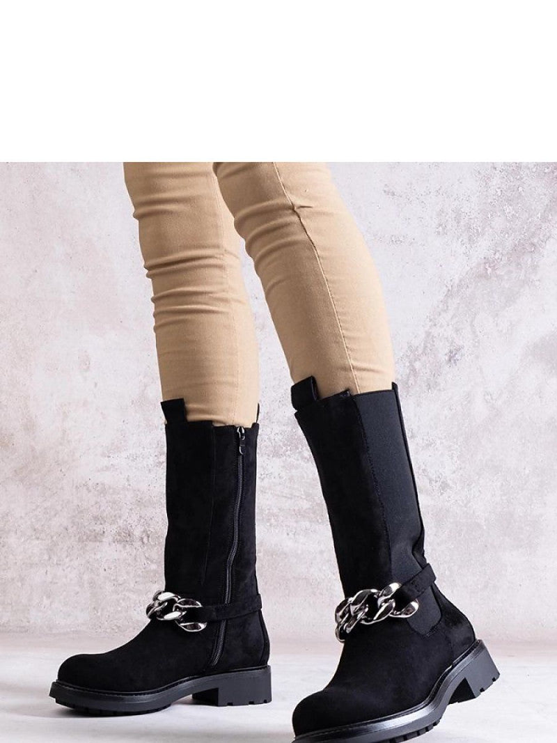 Botine cu toc Solea, Model 205040, Negru - material Zam din piele ecologică  Înălţimea tocului 3,5 cm