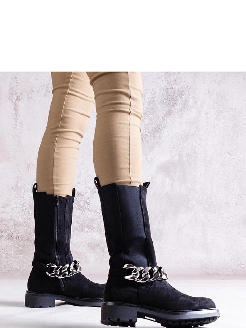 Botine cu toc Solea, Model 205040, Negru - material Zam din piele ecologică  Înălţimea tocului 3,5 cm