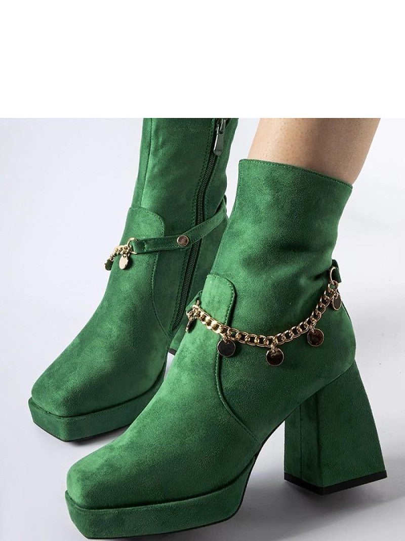 Botine cu toc Solea, Model 205085, Verde - material Zam din piele ecologică  Înălţimea tocului 9 cm