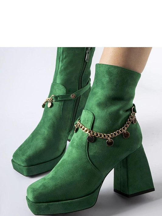 Botine cu toc Solea, Model 205085, Verde - material Zam din piele ecologică  Înălţimea tocului 9 cm