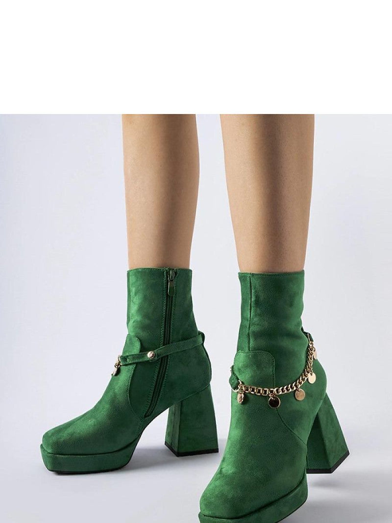 Botine cu toc Solea, Model 205085, Verde - material Zam din piele ecologică  Înălţimea tocului 9 cm