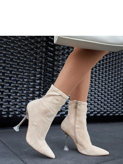 Botine cu toc Solea, Model 205092, Bej - material Zam din piele ecologică  Înălţimea tocului 11,5 cm