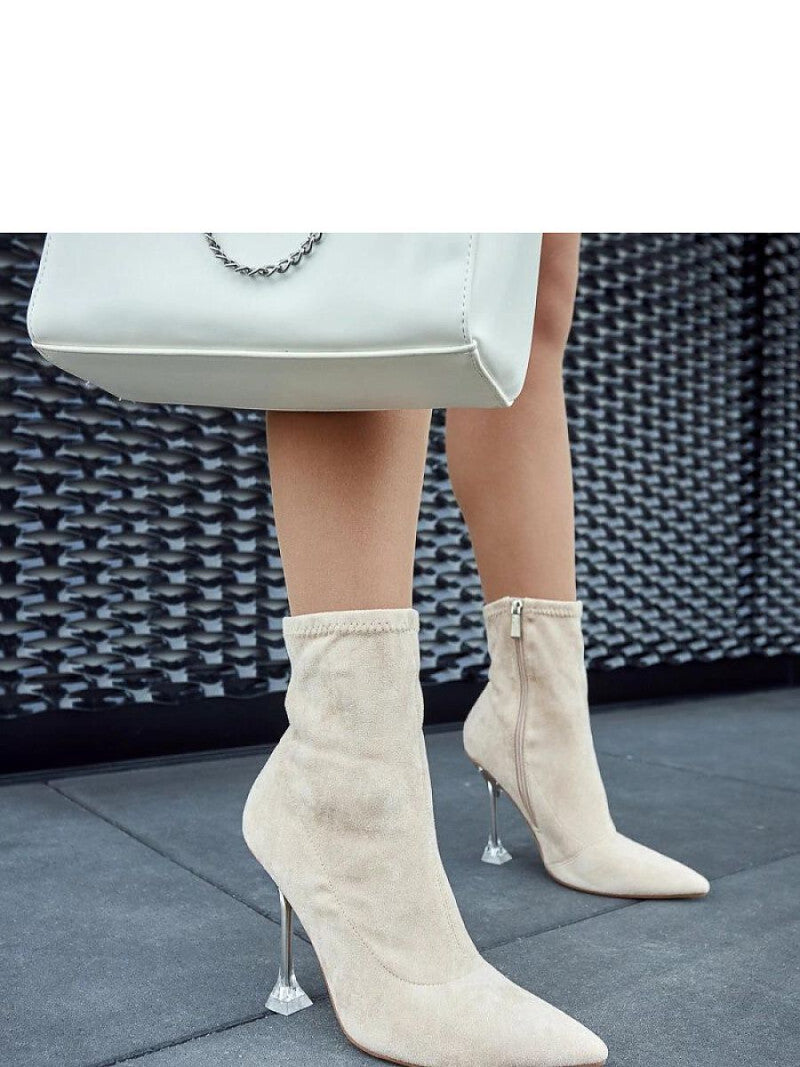 Botine cu toc Solea, Model 205092, Bej - material Zam din piele ecologică  Înălţimea tocului 11,5 cm