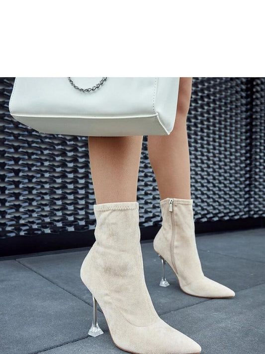 Botine cu toc Solea, Model 205092, Bej - material Zam din piele ecologică  Înălţimea tocului 11,5 cm