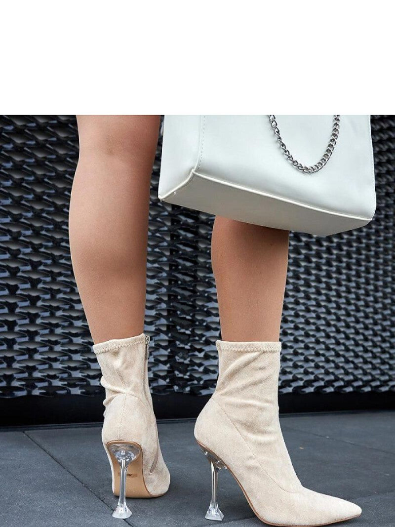 Botine cu toc Solea, Model 205092, Bej - material Zam din piele ecologică  Înălţimea tocului 11,5 cm