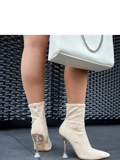 Botine cu toc Solea, Model 205092, Bej - material Zam din piele ecologică  Înălţimea tocului 11,5 cm