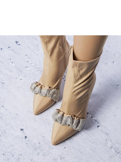 Botine cu toc Solea, Model 205130, Bej - material pânză  Înălţimea tocului 8 cm