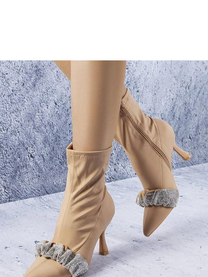 Botine cu toc Solea, Model 205130, Bej - material pânză  Înălţimea tocului 8 cm