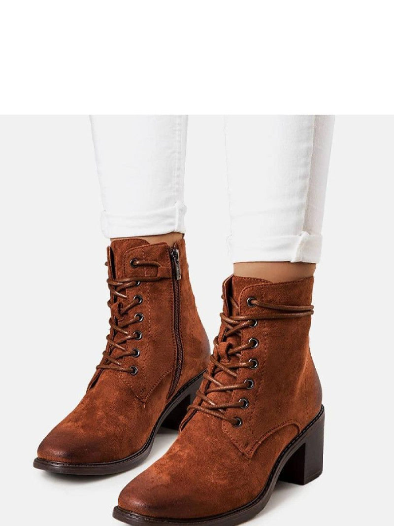 Botine cu toc Solea, Model 205139, Maro - Înălţimea tocului 6,5 cm