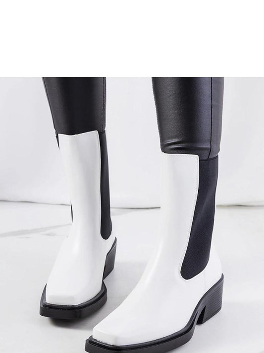 Botine cu toc Solea, Model 205158, Alb - Înălţimea tocului 5,5 cm