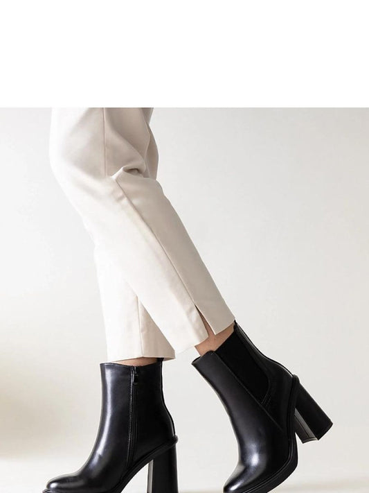 Botine cu toc Solea, Model 205806, Negru - material Zam din piele ecologică  Înălţimea tocului 9 cm