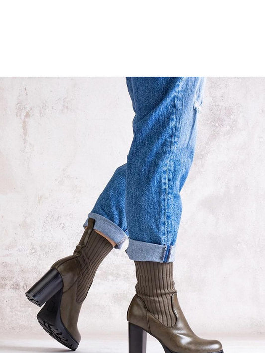 Botine cu toc Solea, Model 205810, Verde - material Zam din piele ecologică  Înălţimea tocului 9 cm