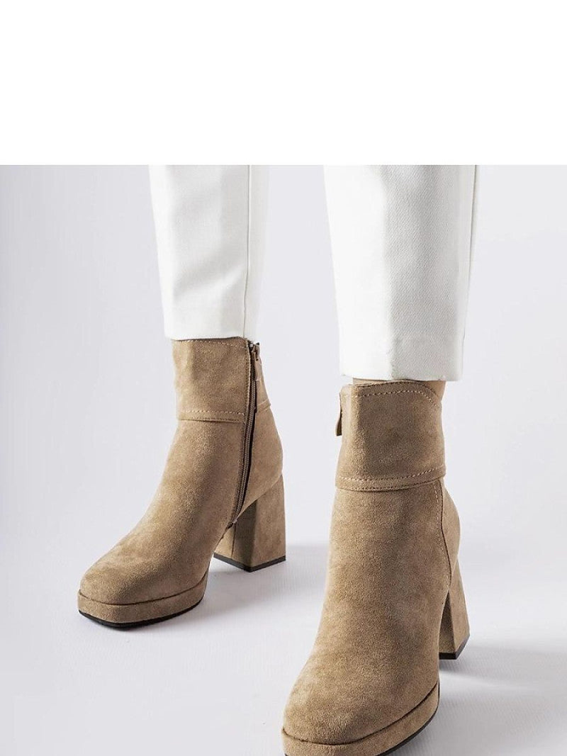 Botine cu toc Solea, Model 205870, Bej - material Zam din piele ecologică  Înălţimea tocului 9 cm