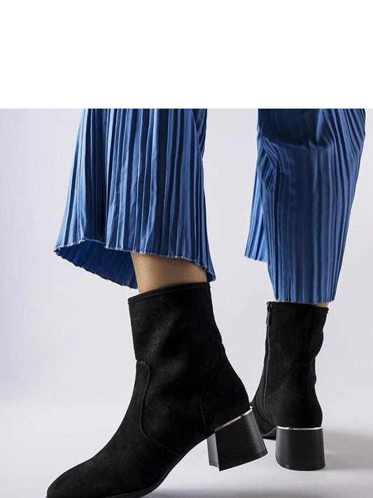 Botine cu toc Solea, Model 205871, Negru - material Zam din piele ecologică  Înălţimea tocului 5 cm