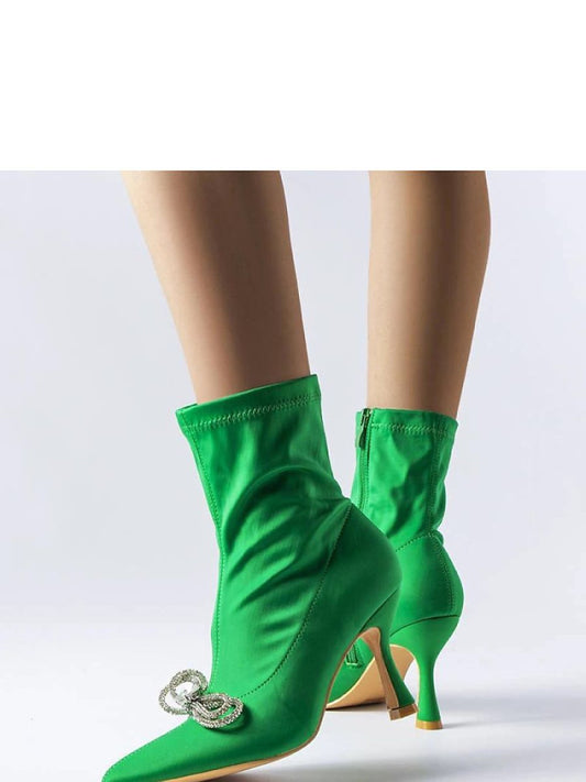 Botine cu toc Solea, Model 205875, Verde - material pânză  Înălţimea tocului 8 cm