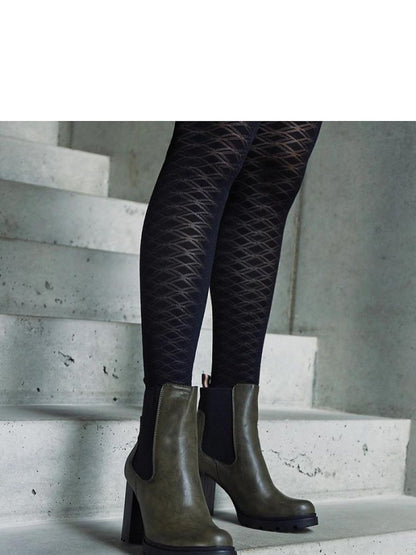 Botine cu toc Solea, Model 206439, Verde - material Zam din piele ecologică  Înălţimea tocului 9,5 cm