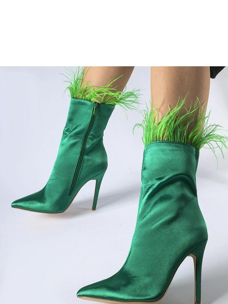 Botine cu toc Solea, Model 206484, Verde - material pânză  Înălţimea tocului 11 cm