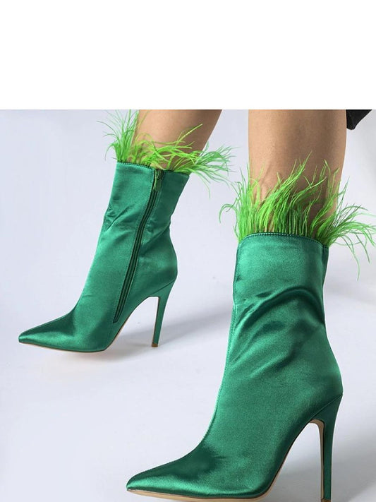 Botine cu toc Solea, Model 206484, Verde - material pânză  Înălţimea tocului 11 cm