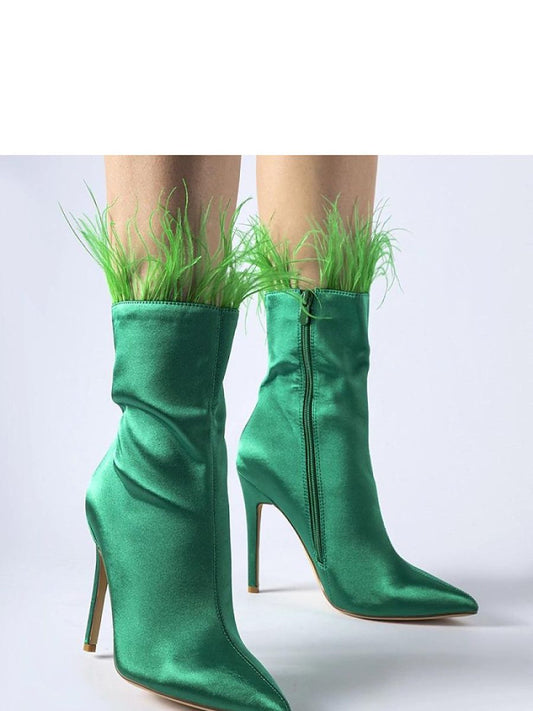 Botine cu toc Solea, Model 206484, Verde - material pânză  Înălţimea tocului 11 cm