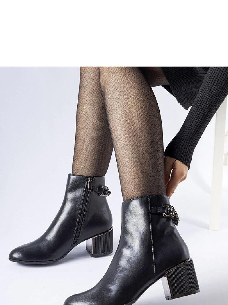Botine cu toc Solea, Model 206491, Negru - material Zam din piele ecologică  Înălţimea tocului 6,5 cm