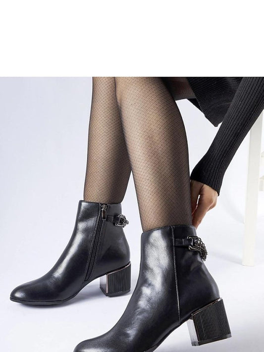 Botine cu toc Solea, Model 206491, Negru - material Zam din piele ecologică  Înălţimea tocului 6,5 cm