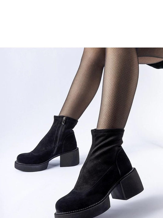 Botine cu toc Solea, Model 206495, Negru - material Zam din piele ecologică  Înălţimea tocului 6,5 cm