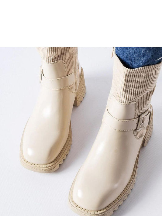 Botine cu toc Solea, Model 206526, Bej - material Zam din piele ecologică  Înălţimea tocului 6 cm