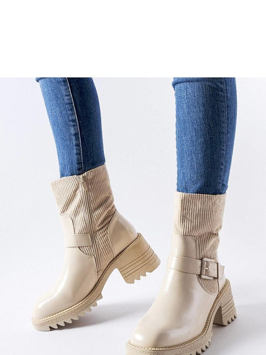 Botine cu toc Solea, Model 206526, Bej - material Zam din piele ecologică  Înălţimea tocului 6 cm