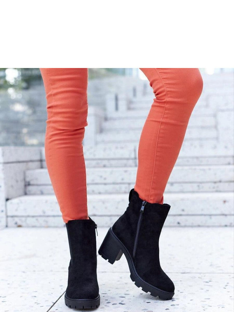 Botine cu toc Solea, Model 206546, Negru - material Zam din piele ecologică  Înălţimea tocului 8 cm