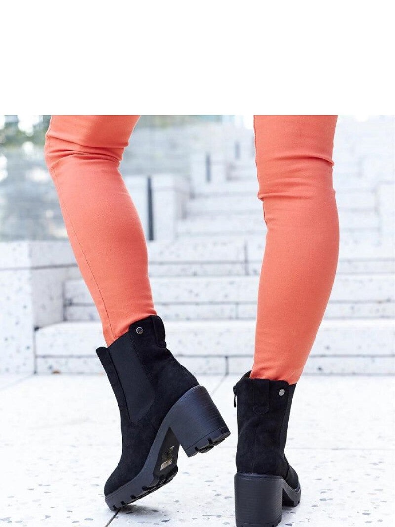 Botine cu toc Solea, Model 206546, Negru - material Zam din piele ecologică  Înălţimea tocului 8 cm