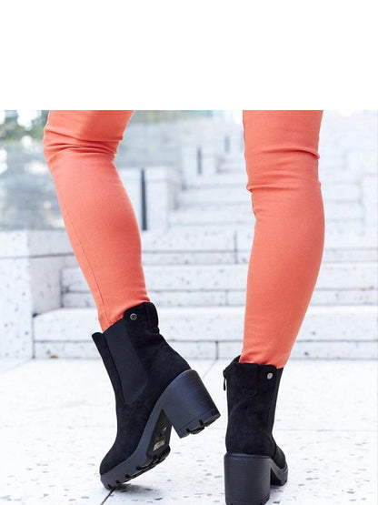 Botine cu toc Solea, Model 206546, Negru - material Zam din piele ecologică  Înălţimea tocului 8 cm