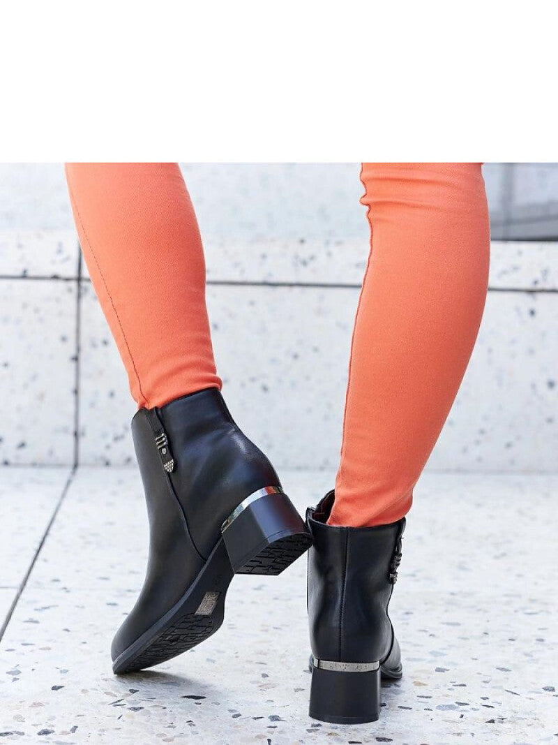 Botine cu toc Solea, Model 206548, Negru - material Zam din piele ecologică  Înălţimea tocului 5 cm