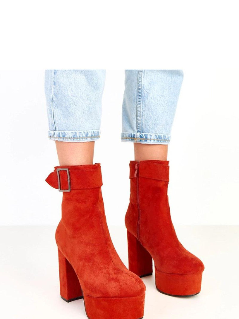 Botine cu toc Solea, Model 217921, Portocaliu - material piele artificiala piele  Footbed pânză  Înălţimea carâmbului 17 cm Înălţimea tocului 12 cm Înălţimea platformei 4.5 cm