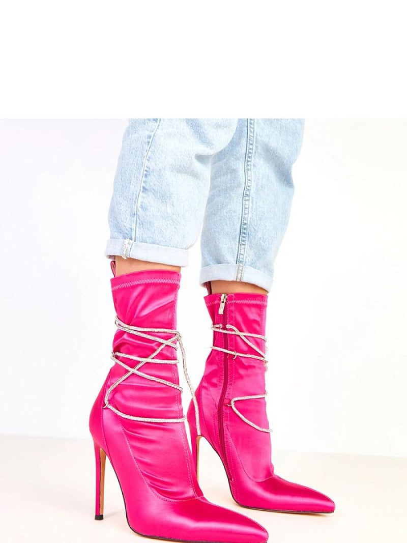 Botine cu toc Solea, Model 217943, Roz - material Satin  Footbed pânză  Înălţimea carâmbului 21 cm Înălţimea tocului 12 cm