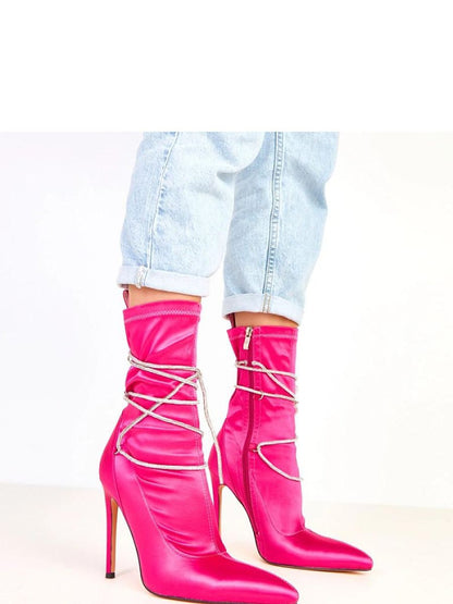 Botine cu toc Solea, Model 217943, Roz - material Satin  Footbed pânză  Înălţimea carâmbului 21 cm Înălţimea tocului 12 cm