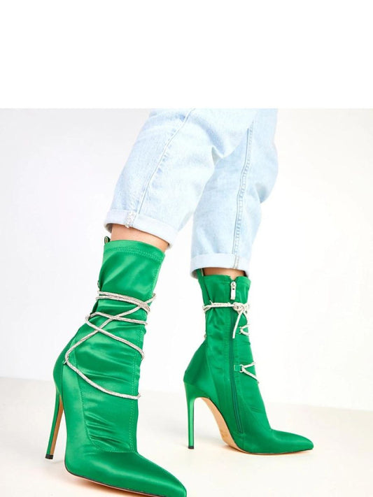 Botine cu toc Solea, Model 217944, Verde - material Satin  Footbed pânză  Înălţimea carâmbului 21 cm Înălţimea tocului 12 cm