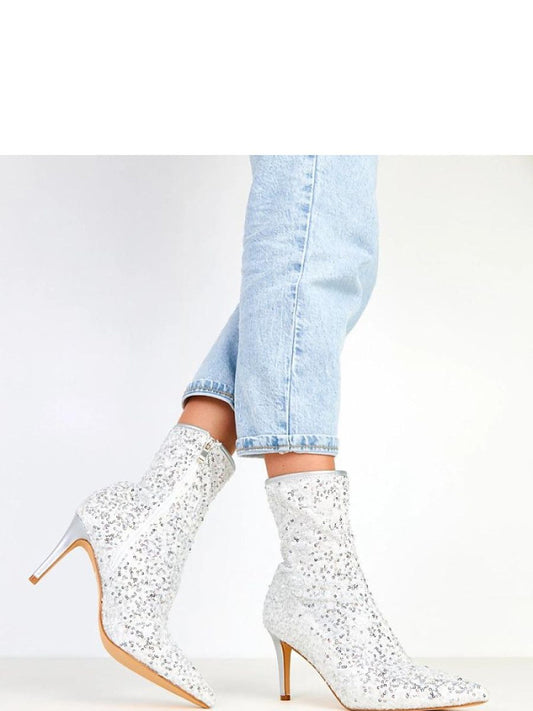 Botine cu toc Solea, Model 218359, Gri - material pânză  Footbed pânză  Înălţimea carâmbului 18 cm Înălţimea tocului 8.5 cm