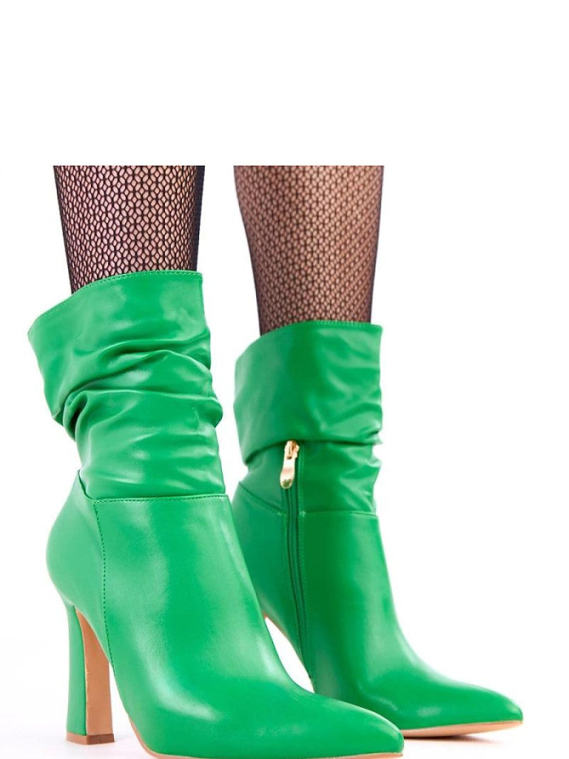 Botine cu toc Solea, Model 218538, Verde - material imitație de piele  Footbed imitație de piele  Înălţimea carâmbului 14 cm Înălţimea tocului 10.5 cm