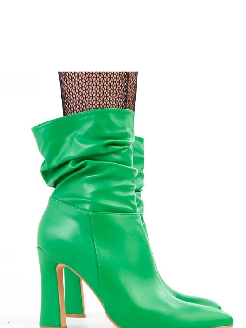 Botine cu toc Solea, Model 218538, Verde - material imitație de piele  Footbed imitație de piele  Înălţimea carâmbului 14 cm Înălţimea tocului 10.5 cm