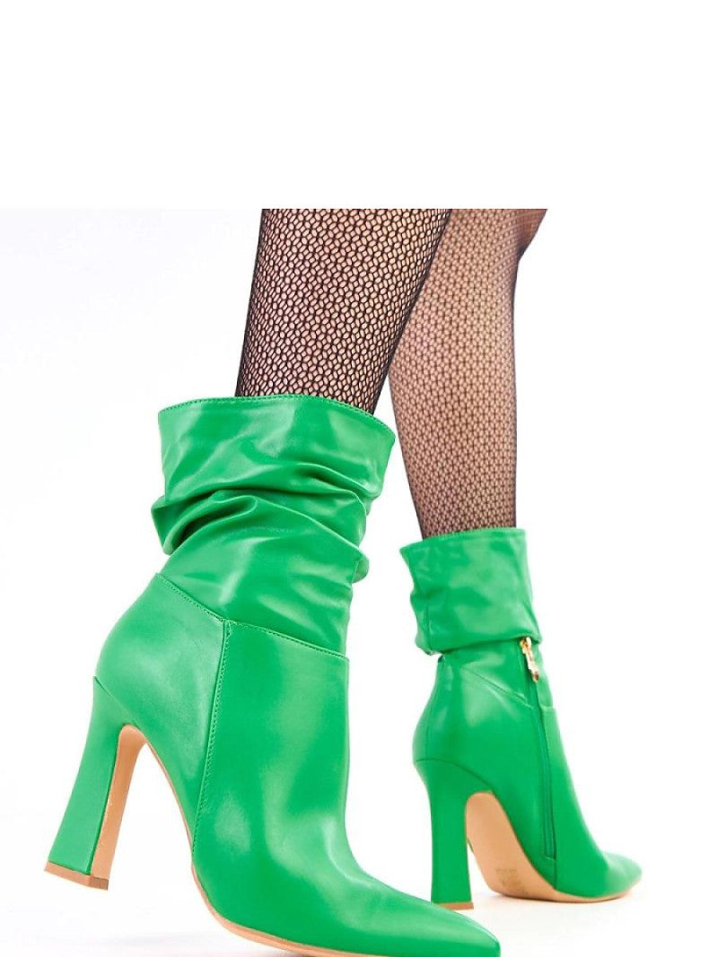 Botine cu toc Solea, Model 218538, Verde - material imitație de piele  Footbed imitație de piele  Înălţimea carâmbului 14 cm Înălţimea tocului 10.5 cm