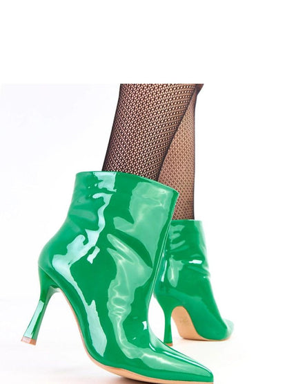 Botine cu toc Solea, Model 218546, Verde - material imitație de piele  Footbed pânză  Înălţimea carâmbului 13 cm Înălţimea tocului 9 cm