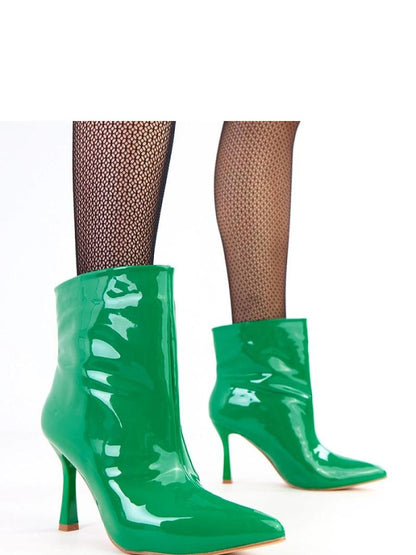 Botine cu toc Solea, Model 218546, Verde - material imitație de piele  Footbed pânză  Înălţimea carâmbului 13 cm Înălţimea tocului 9 cm