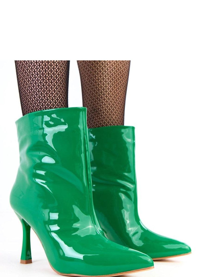 Botine cu toc Solea, Model 218546, Verde - material imitație de piele  Footbed pânză  Înălţimea carâmbului 13 cm Înălţimea tocului 9 cm