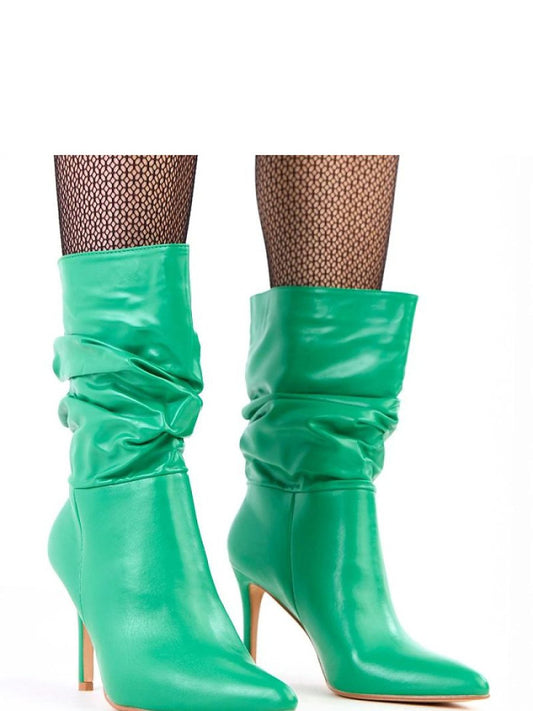 Botine cu toc Solea, Model 218548, Verde - material imitație de piele  Footbed pânză  Înălţimea carâmbului 21.5 cm Înălţimea tocului 9.5 cm