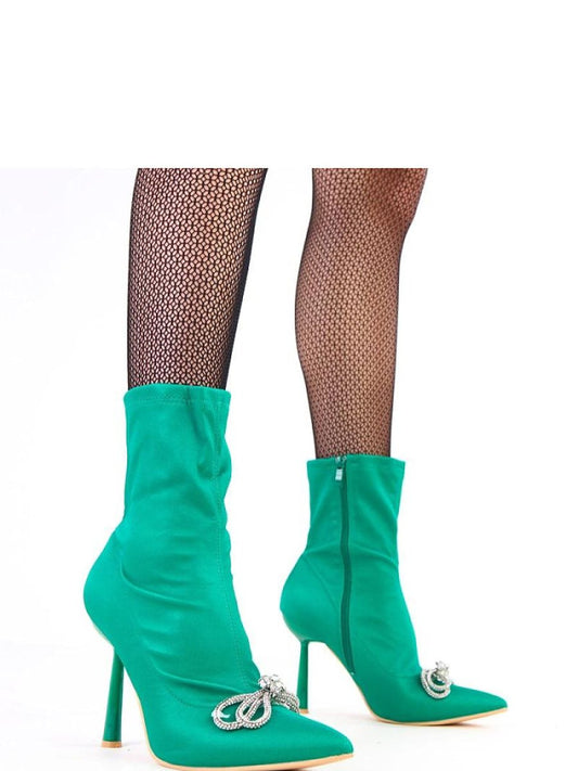 Botine cu toc Solea, Model 218551, Verde - material pânză  Footbed imitație de piele  Înălţimea carâmbului 16 cm Înălţimea tocului 10.5 cm