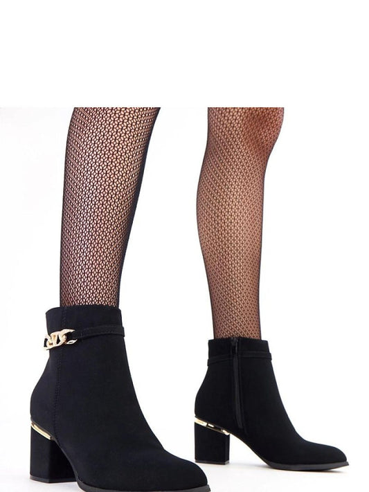 Botine cu toc Solea, Model 218555, Negru - material imitație de piele  Footbed pânză  Înălţimea carâmbului 19.5 cm Înălţimea tocului 7 cm