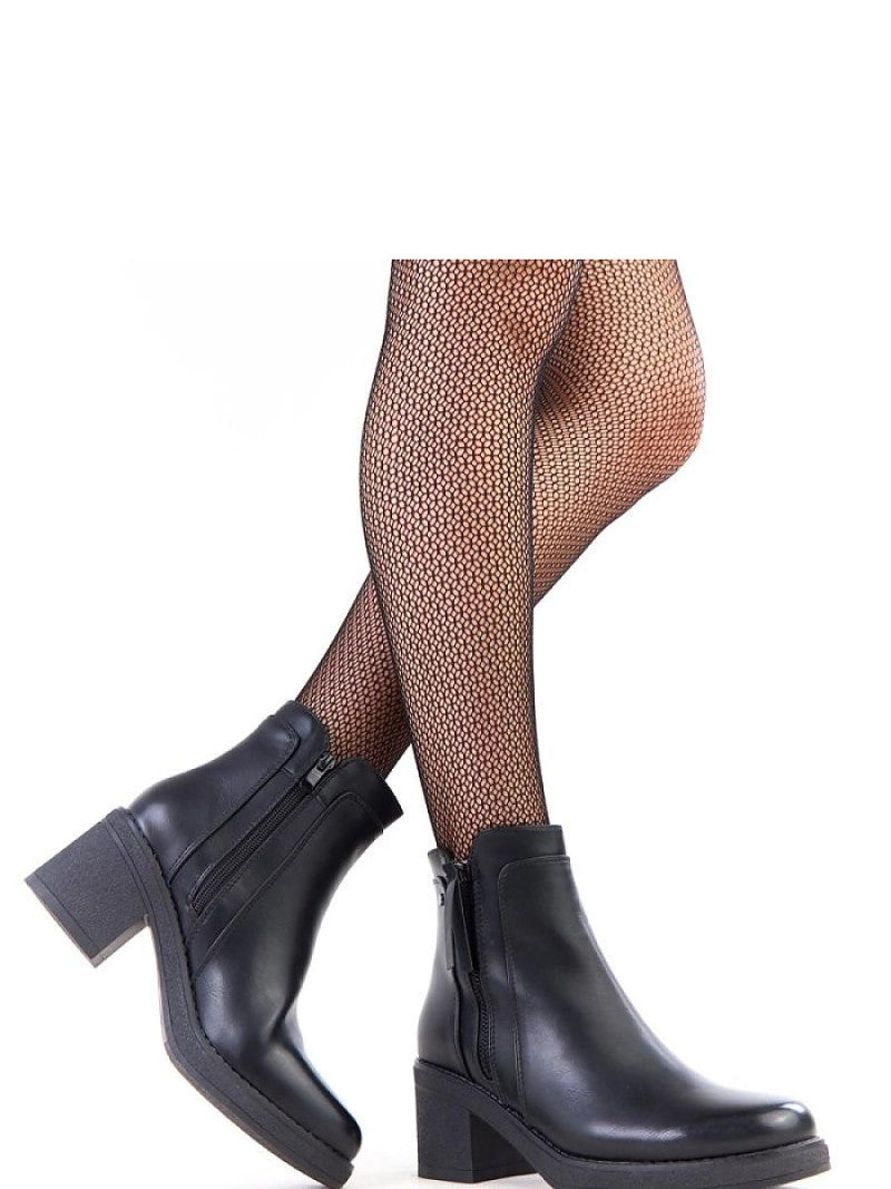 Botine cu toc Solea, Model 218812, Negru - material imitație de piele  Footbed pânză  Înălţimea carâmbului 20 cm Înălţimea tocului 7 cm