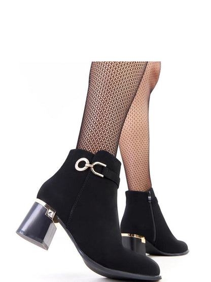 Botine cu toc Solea, Model 218813, Negru - material imitație de piele  Footbed pânză  Înălţimea carâmbului 18 cm Înălţimea tocului 6.5 cm